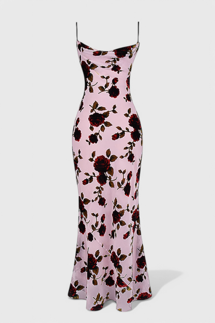 Irina Vestido Deslizante con Estampado Floral y Espalda Descubierta