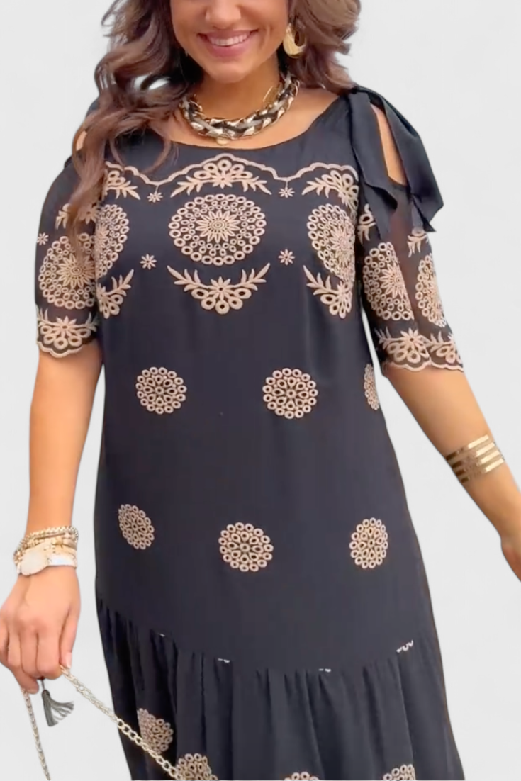 Cathy Vestido de Verano Elegante de Malla con Diseño Hueco y Corte Fluido