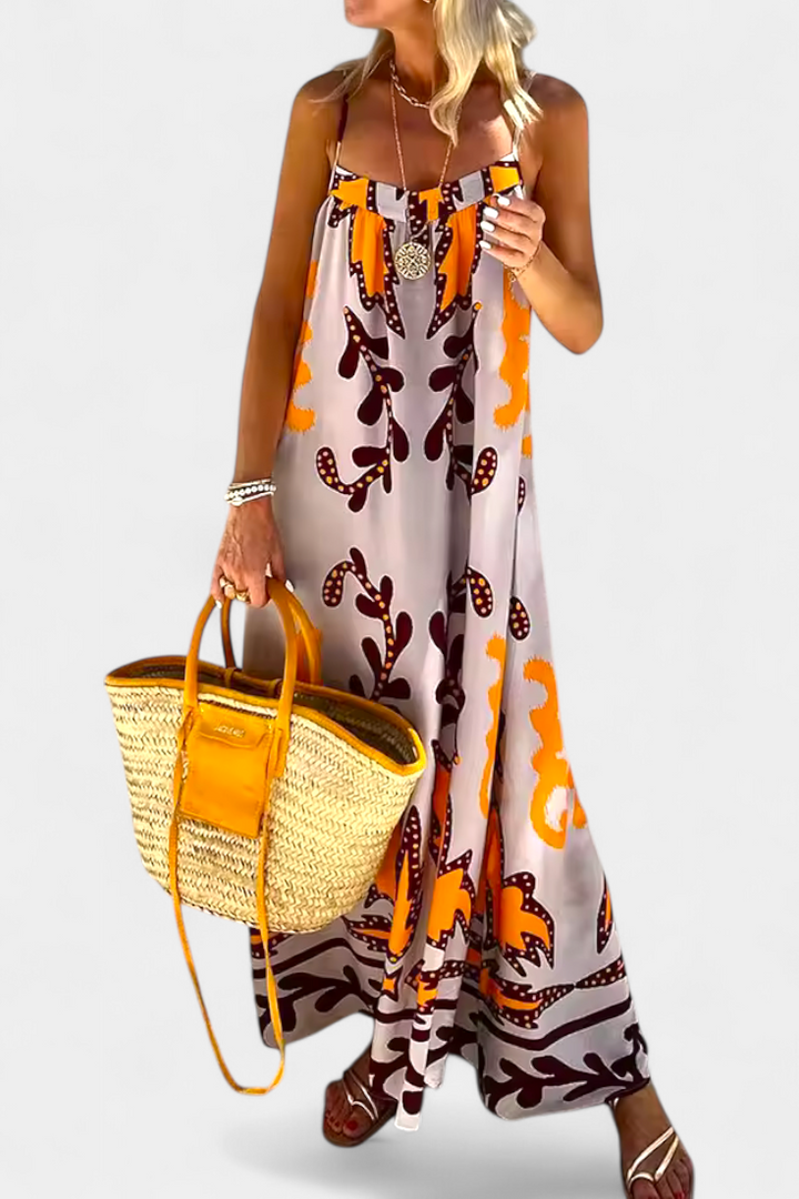 Vilma Vestido con Estampado Tropical y Espalda Descubierta