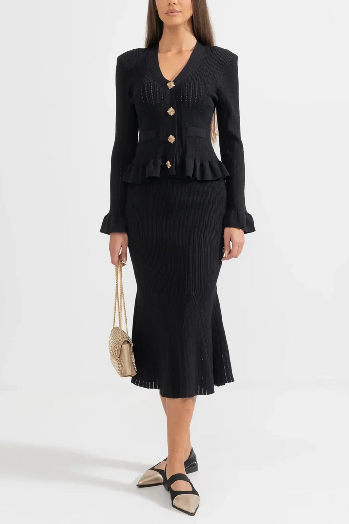 Prudence Conjunto de Vestido Midi de Punto Refinado y Top con Botones