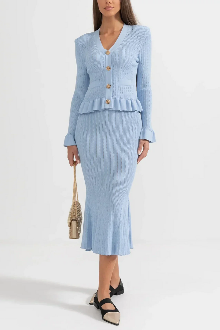 Prudence Conjunto de Vestido Midi de Punto Refinado y Top con Botones