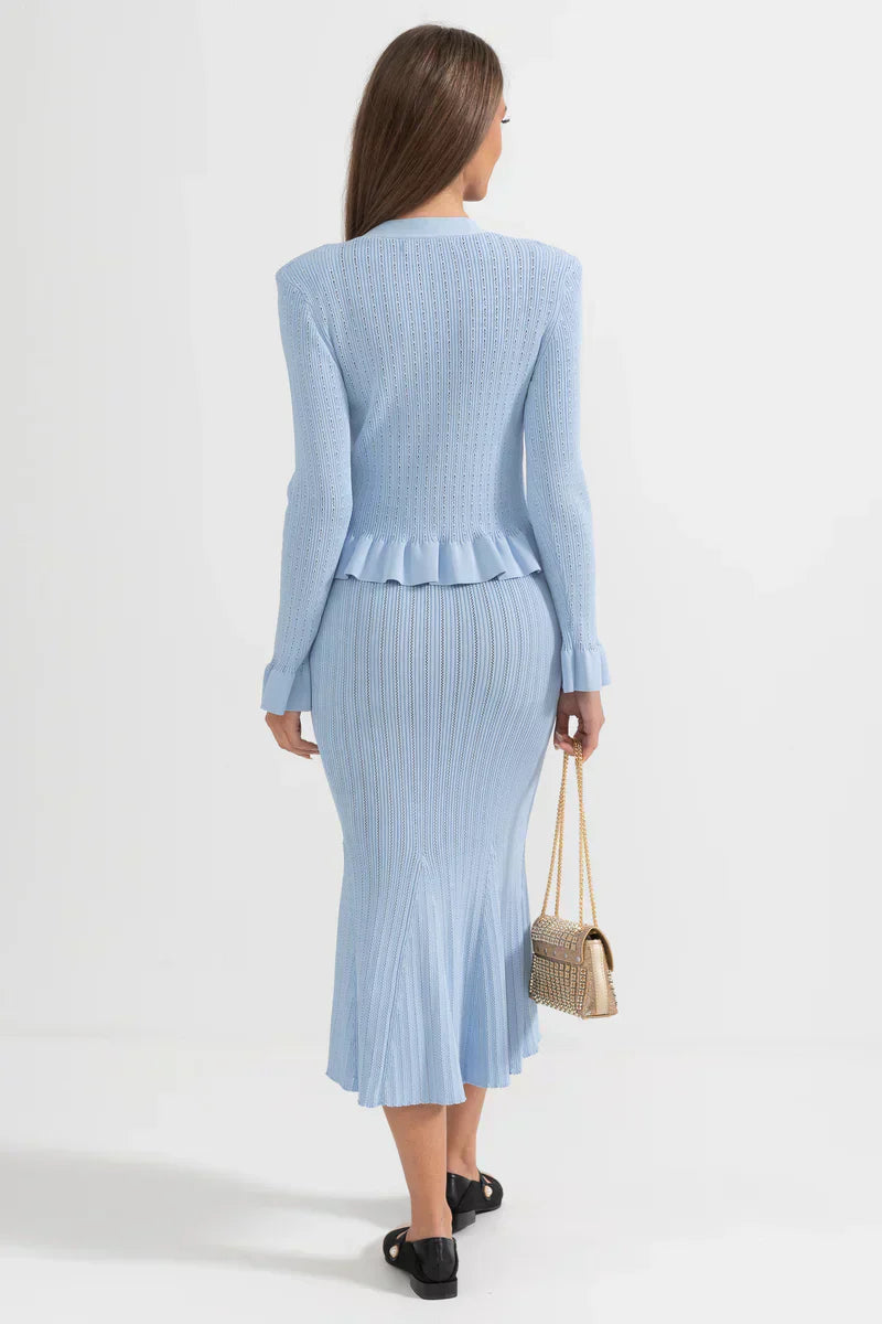 Prudence Conjunto de Vestido Midi de Punto Refinado y Top con Botones