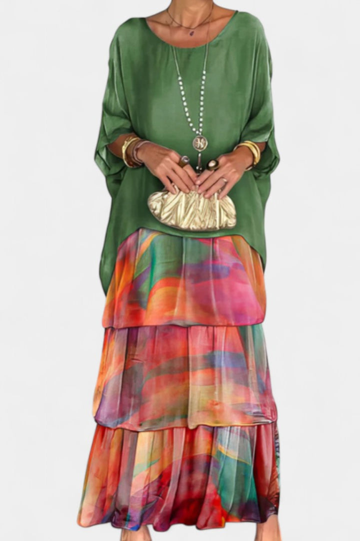 Caroline Vestido Maxi de Batwing con Estampado