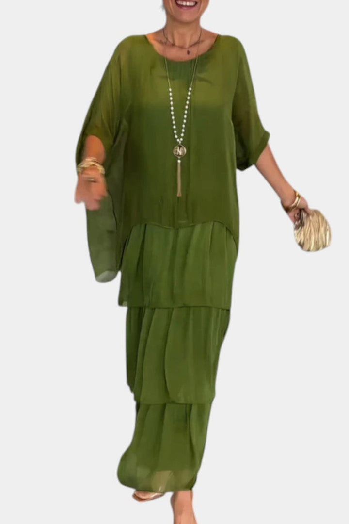 Caroline Vestido Maxi con Volantes y Mangas Murciélago