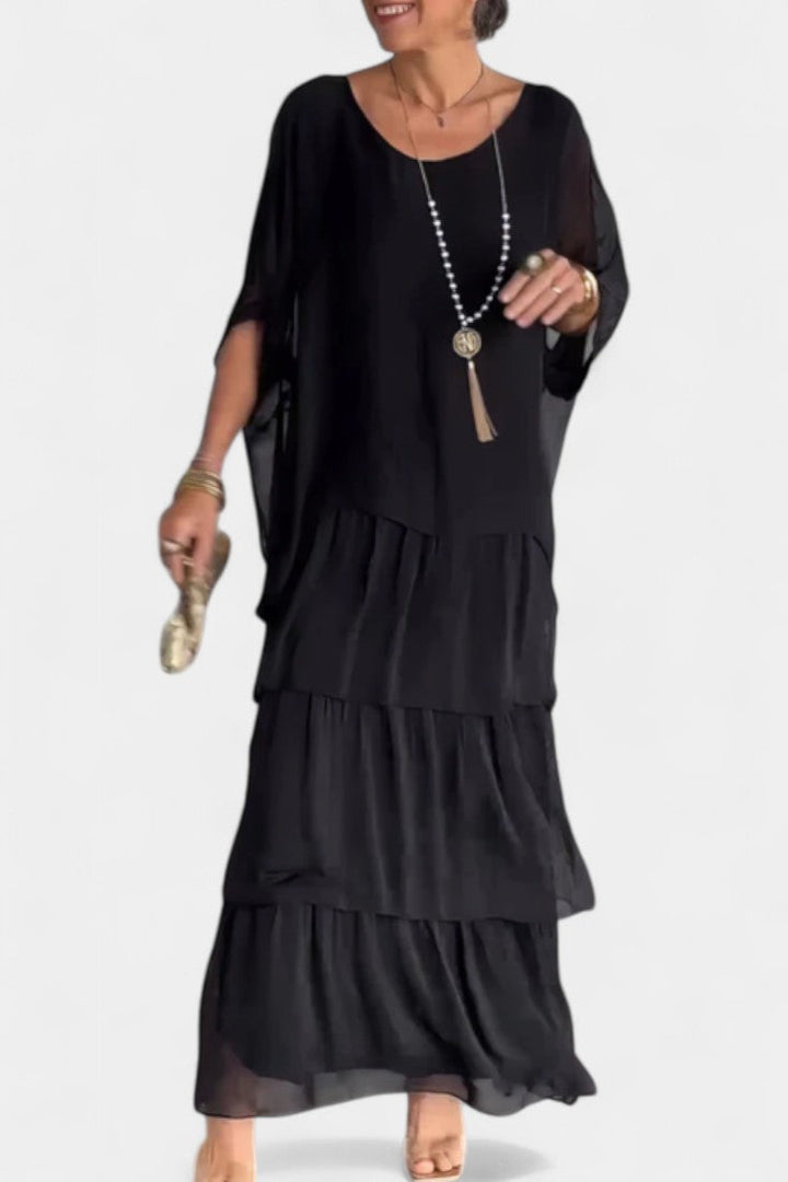 Caroline Vestido Maxi con Volantes y Mangas Murciélago