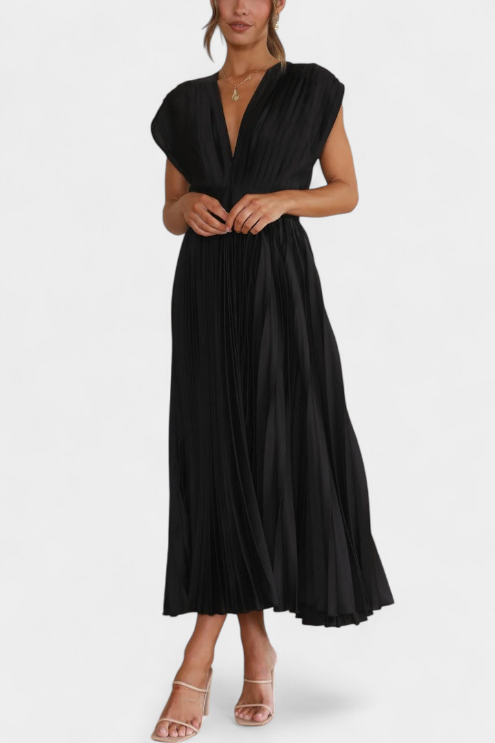 Mireia Vestido de Pliegues con Escote Drapeado y Cintura Alta