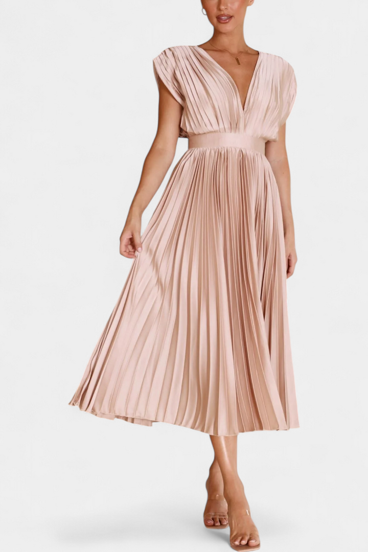 Mireia Vestido de Pliegues con Escote Drapeado y Cintura Alta