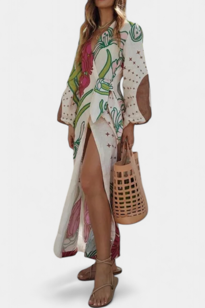 Fana Vestido Cruzado Estampado Floral con Lazo a la Cintura