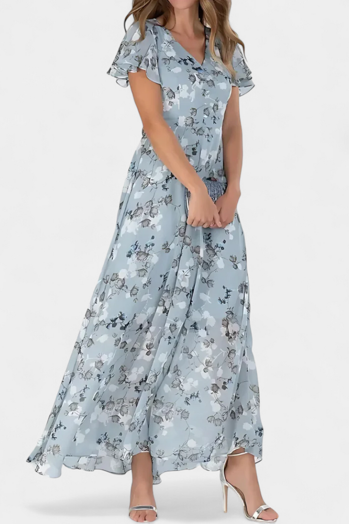 Amara Vestido Maxi Floral con Escote en V y Mangas Aladas