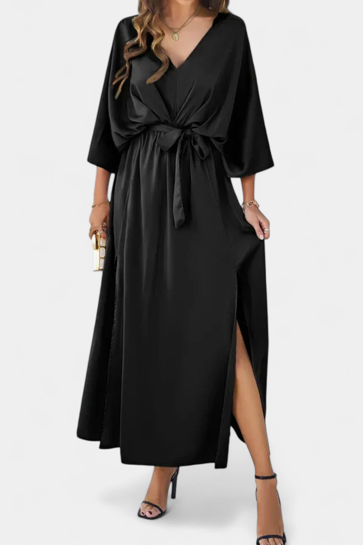 Milly Vestido Elegante con Lazo y Abertura