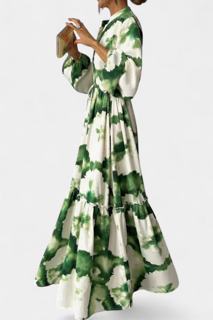 María Vestido Maxi de Manga Larga con Escote en V