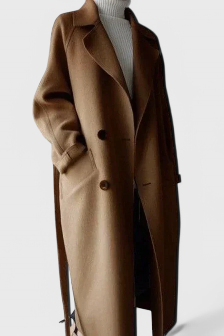 Abrigo Largo de Mezcla de Lana Clara Timeless