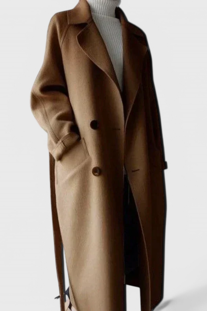 Abrigo Largo de Mezcla de Lana Clara Timeless