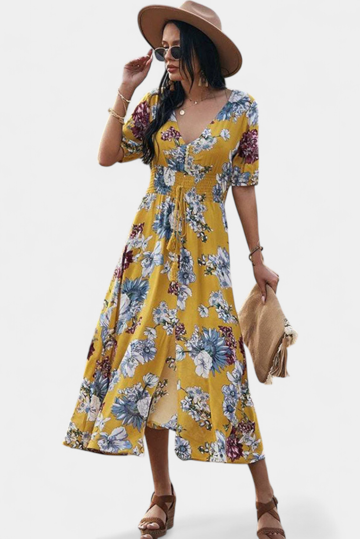 Benoja Vestido de Verano con Estampado Floral y Silueta Definida