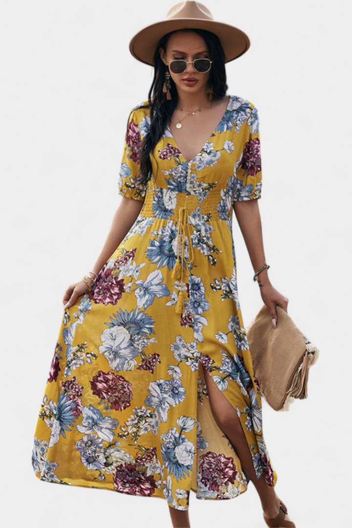 Benoja Vestido de Verano con Estampado Floral y Silueta Definida