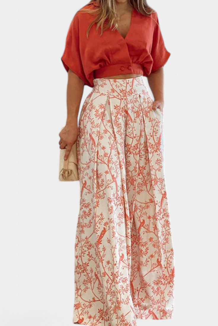 Olivia Conjunto Boho de Cuello en V y Pierna Ancha