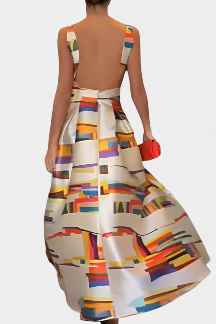 Zara Vestido con Espalda Descubierta y Estampado Artístico