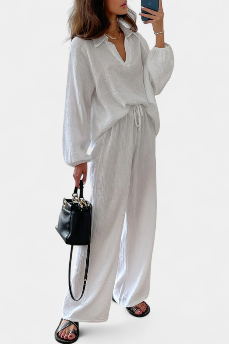 Aya Conjunto de Dos Piezas de Algodón con Escote en V