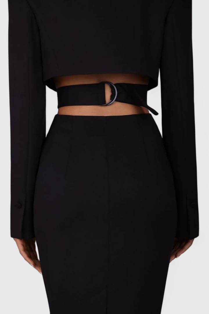 Bernice Vestido Blazer Midi con Corte y Espalda Descubierta