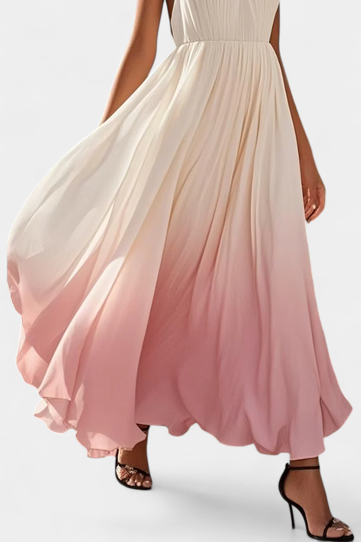 Starla Vestido Maxi Halter Plisado con Detalles de Perlas