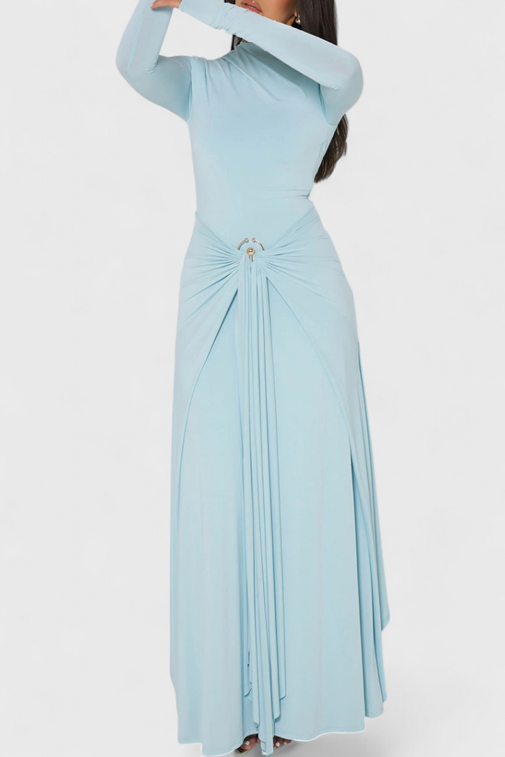 Fátima Vestido Ajustado Plisado con Detalles Metálicos