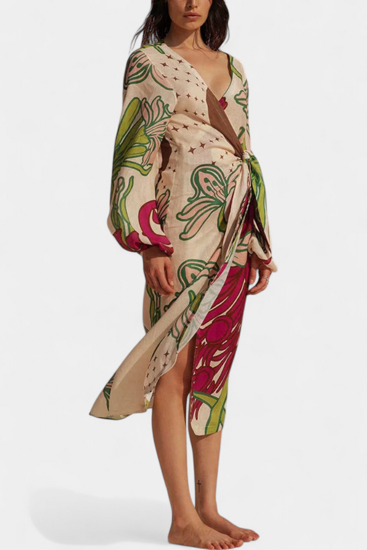 Fana Vestido Cruzado Estampado Floral con Lazo a la Cintura