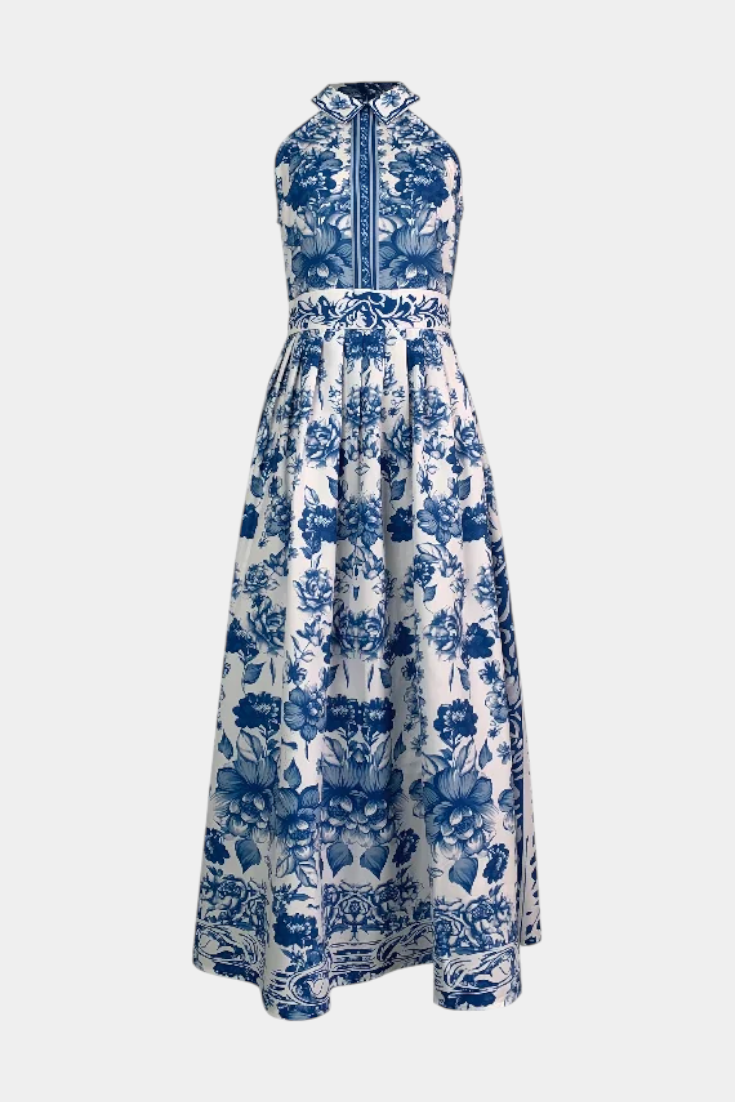 Shante Vestido A-Line Estampado Floral con Cuello Solapa