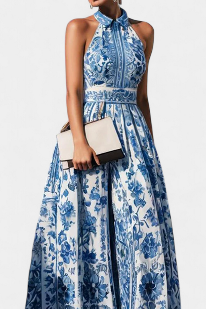 Shante Vestido A-Line Estampado Floral con Cuello Solapa