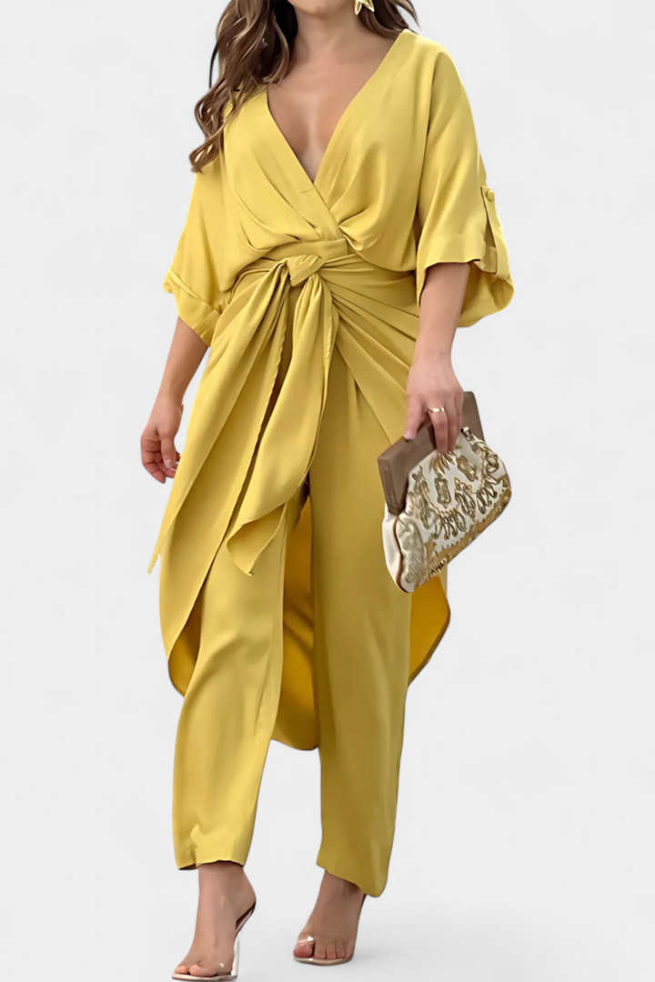 Mayleen Conjunto Cruzado con Lazo Frontal y Pantalón Recto