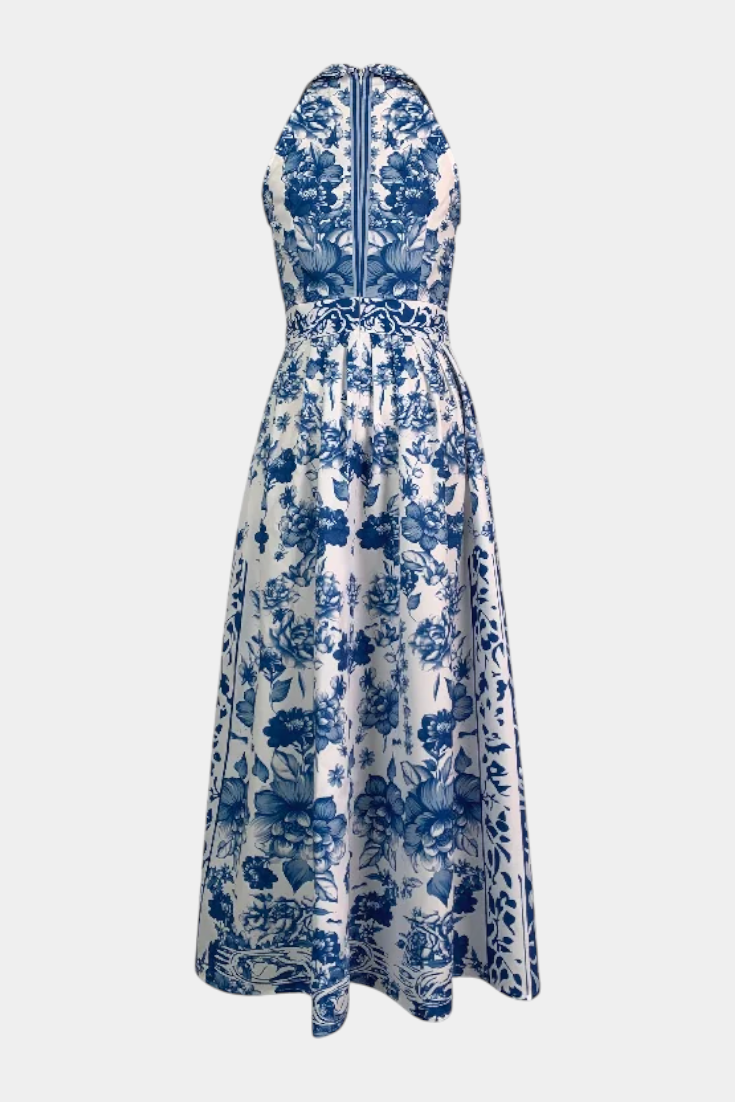 Shante Vestido A-Line Estampado Floral con Cuello Solapa