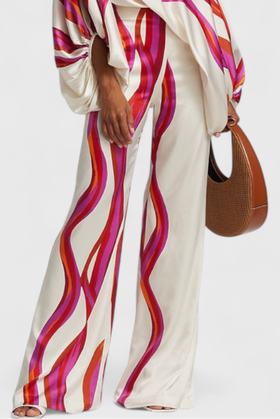 Sybella Conjunto de Dos Piezas con Hombros Descubiertos y Pantalones Amplios Estampados