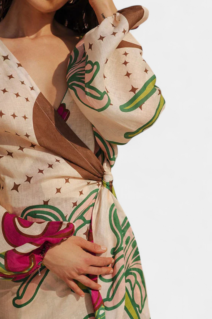 Fana Vestido Cruzado Estampado Floral con Lazo a la Cintura