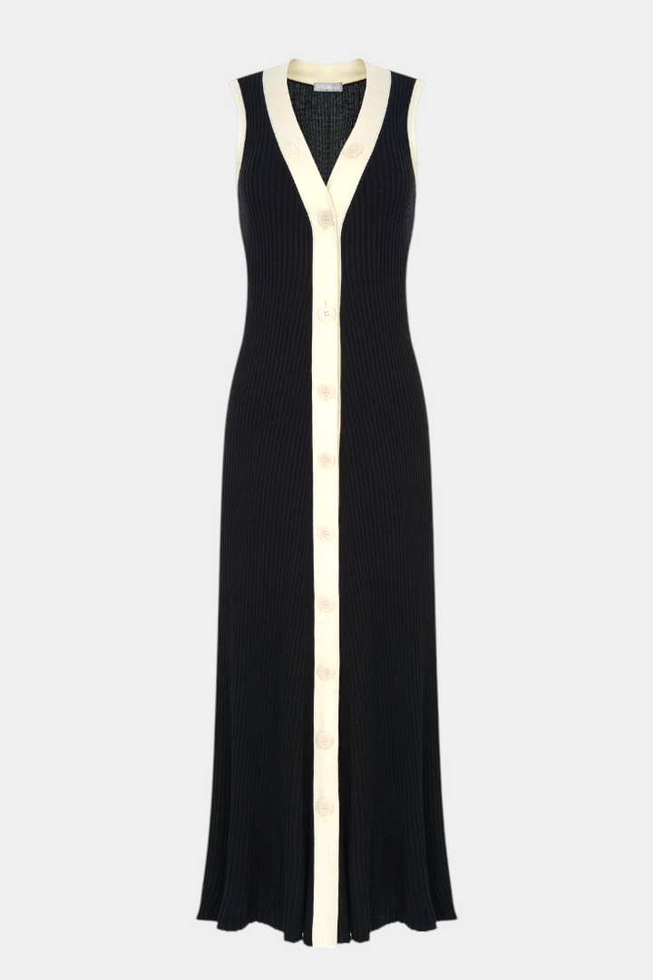 Brielle Vestido de Punto Sin Mangas con Escote en V y Botones a Contraste