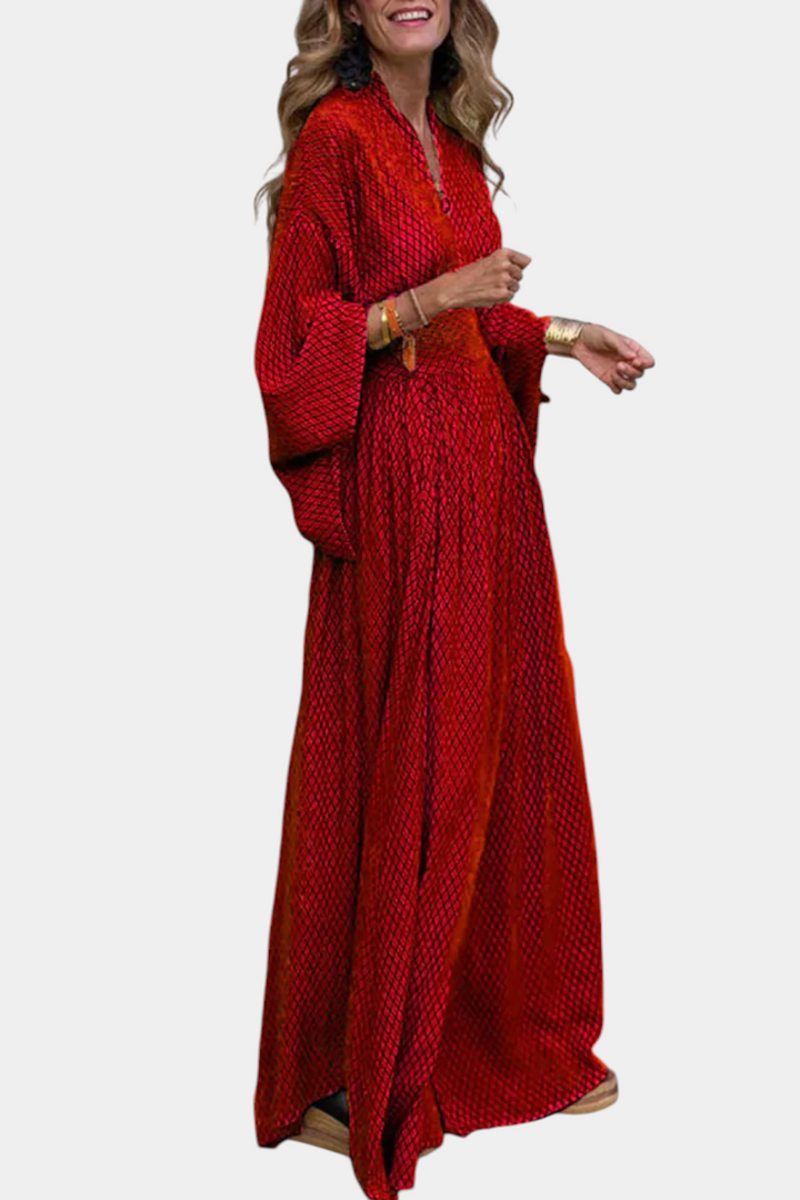 Anelia Vestido Maxi Geométrico con Escote en V