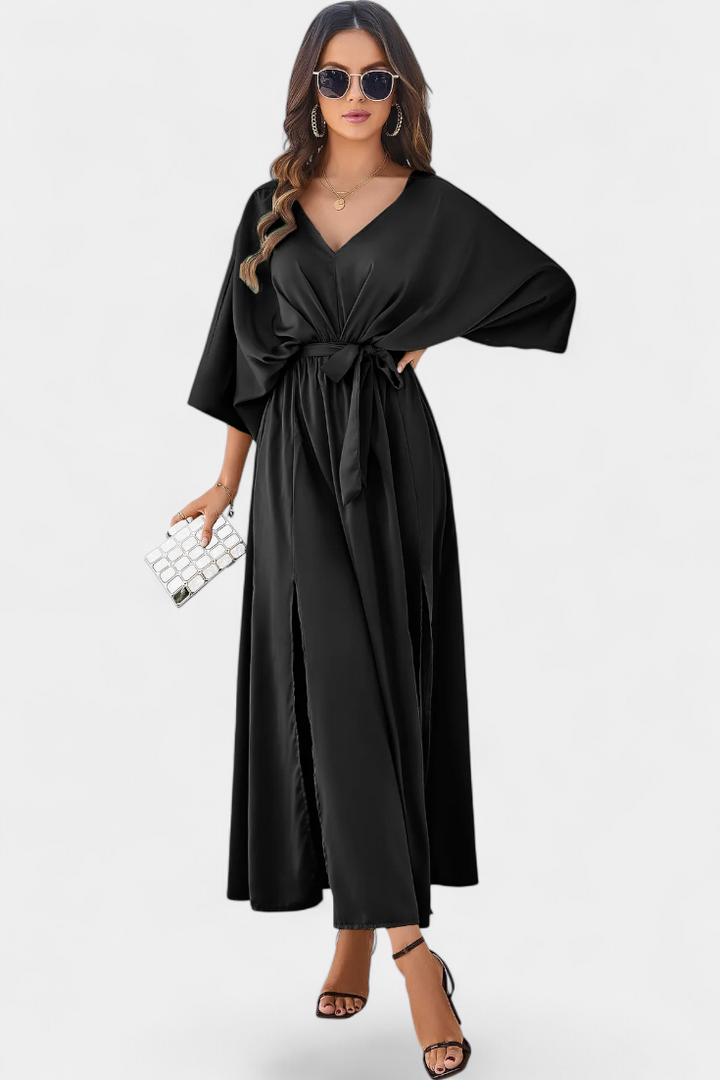 Milly Vestido Elegante con Lazo y Abertura