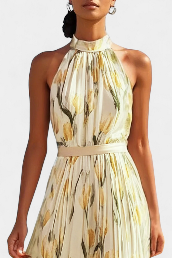 Juliene Vestido Floral Sin Mangas con Cinturón