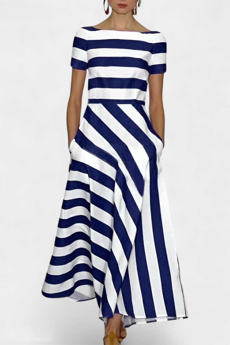 Lustra Vestido Maxi de Rayas con Corte Fluido y Caída Relajada