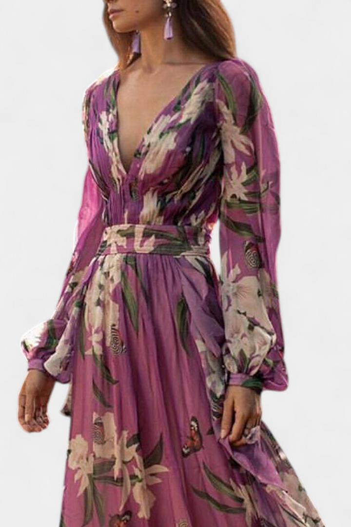 Roselle Vestido Floral Casual de Malla con Escote en V