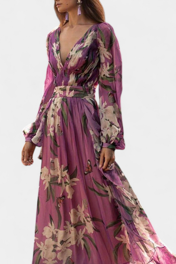 Roselle Vestido Floral Casual de Malla con Escote en V