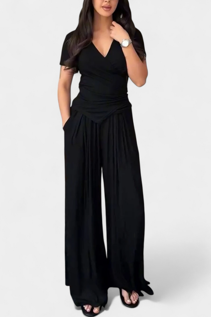 Ruslana Conjunto Cómodo de Dos Piezas con Escote en V Cruzado