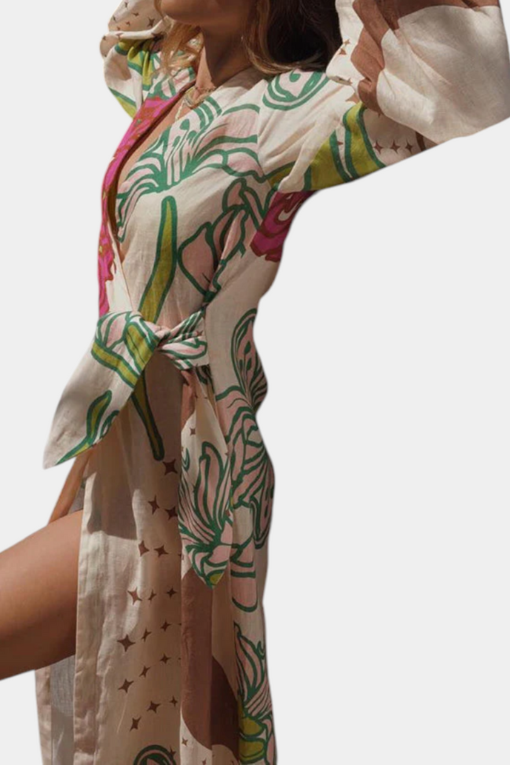 Fana Vestido Cruzado Estampado Floral con Lazo a la Cintura