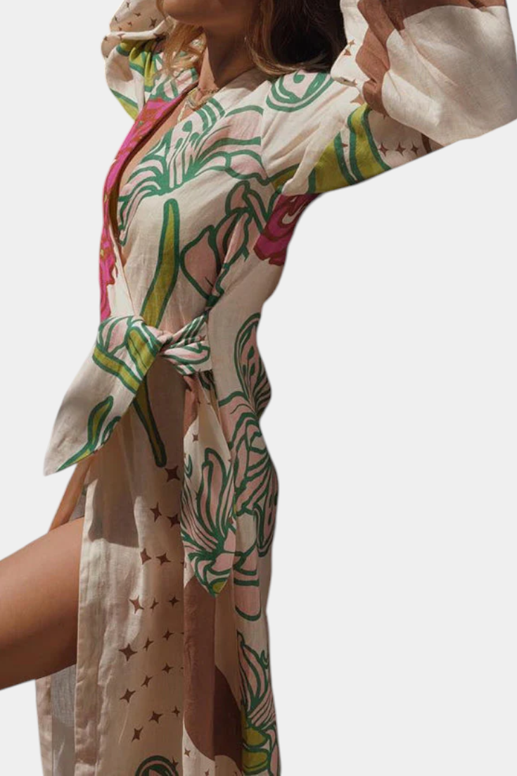 Fana Vestido Cruzado Estampado Floral con Lazo a la Cintura