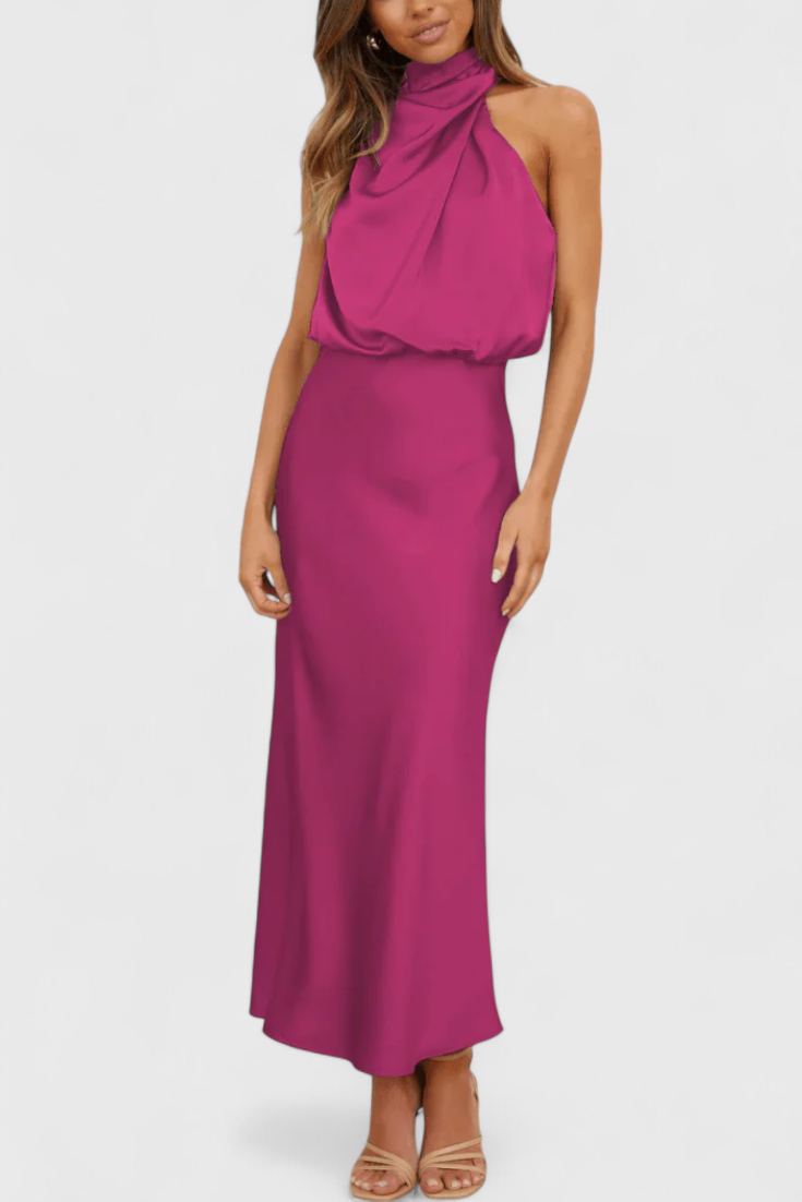 Rina Vestido Elegante de Cuello Halter Drapeado