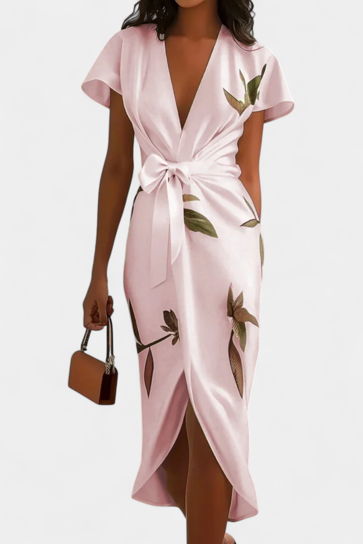 Dhalia Vestido Cruzado con Estampado de Hojas