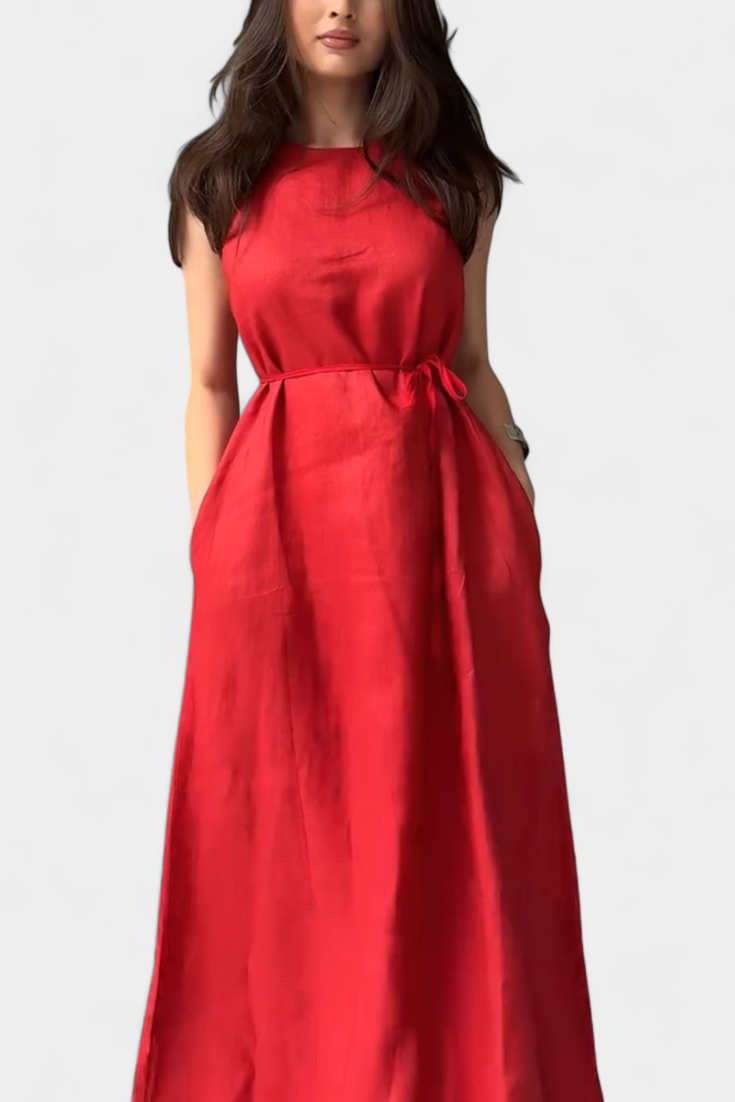 Rosetta Vestido Suave sin Mangas con Lazo Ajustable