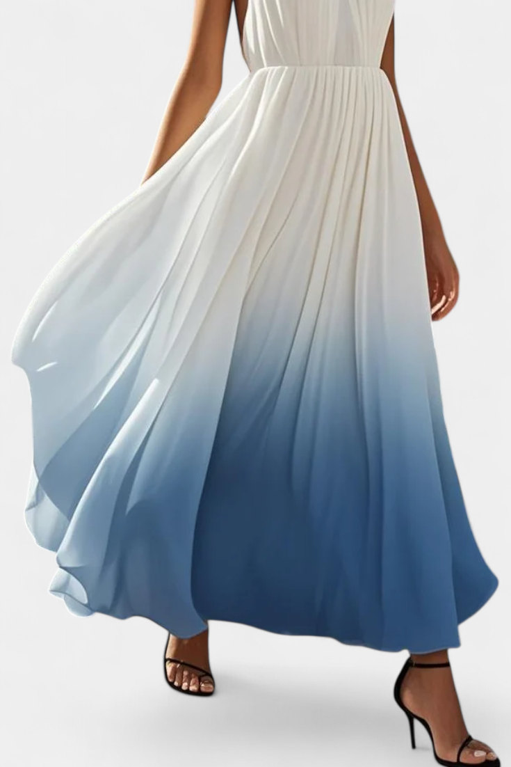 Starla Vestido Maxi Halter Plisado con Detalles de Perlas