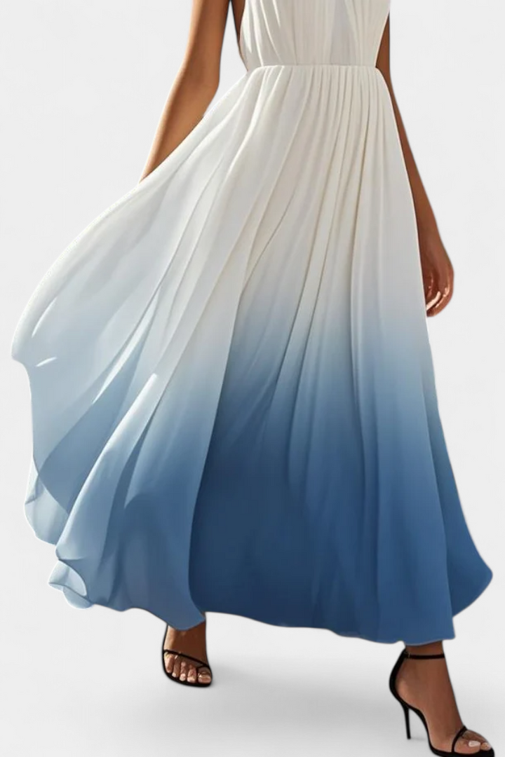 Starla Vestido Maxi Halter Plisado con Detalles de Perlas