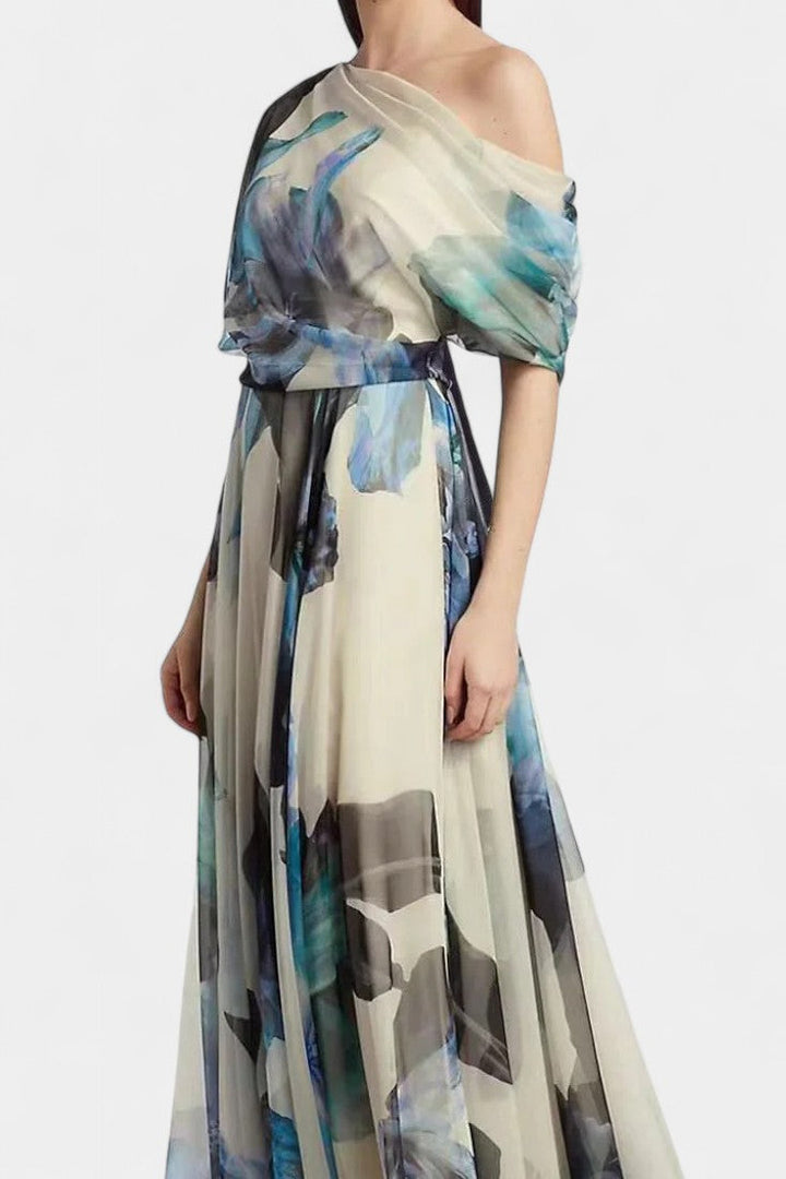 Sanaa Vestido Asimétrico de Un Hombro con Estampado Floral Abstracto