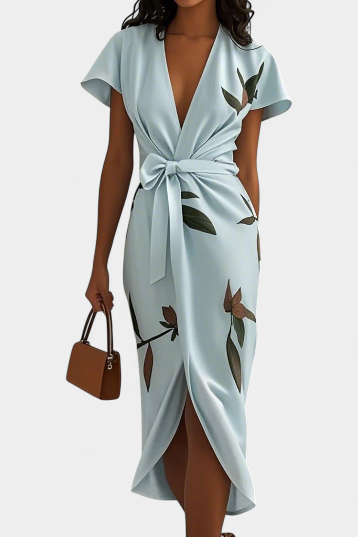 Dhalia Vestido Cruzado con Estampado de Hojas