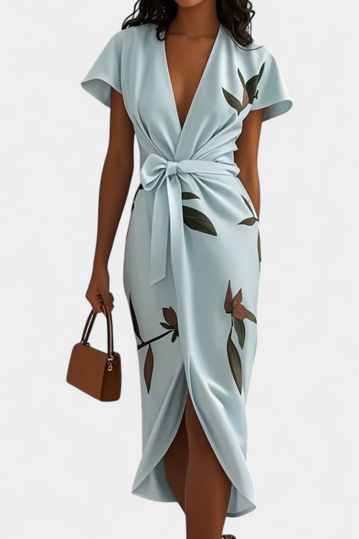 Dhalia Vestido Cruzado con Estampado de Hojas